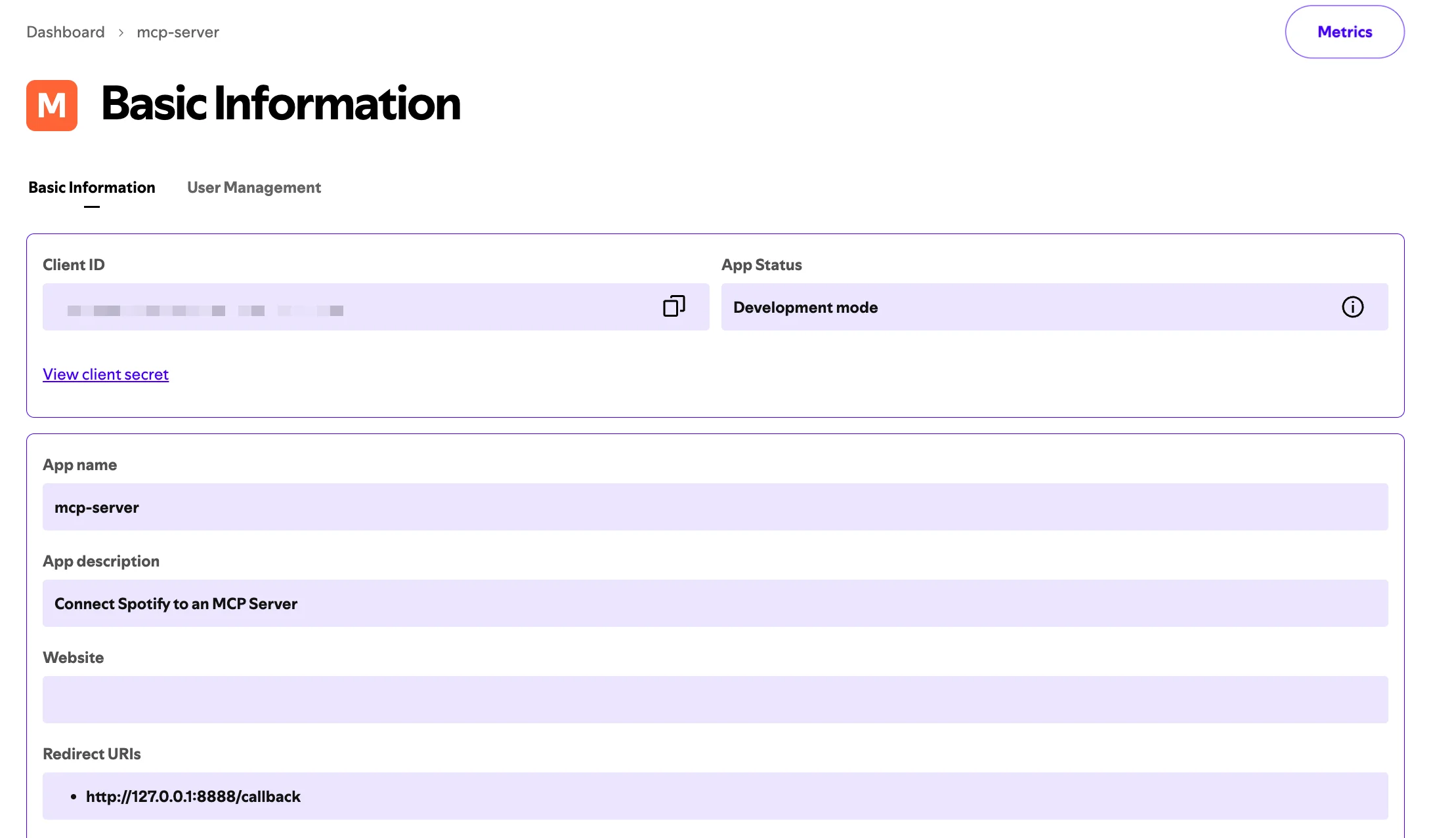 Spotify Developer Dashboard